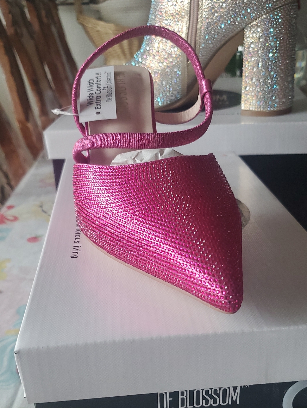 Women's Pink Glitter Pointed Toe Slingback Shoes Size 8.5